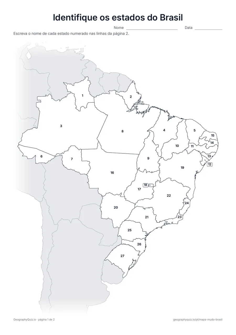 Prévia da atividade para imprimir: Identifique os estados do Brasil