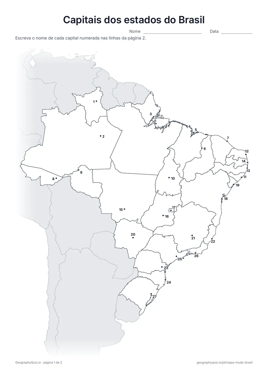 Prévia da atividade para imprimir: Capitais dos estados do Brasil