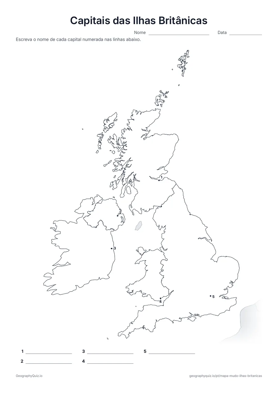Prévia da atividade para imprimir: Capitais das Ilhas Britânicas