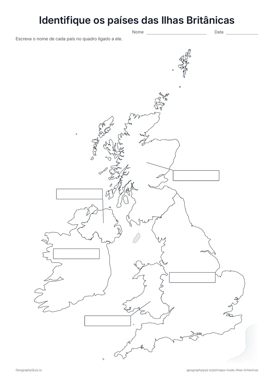 Prévia da atividade para imprimir: Identifique os países das Ilhas Britânicas