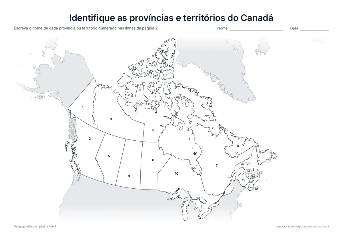 Prévia da atividade para imprimir: Identifique as províncias e territórios do Canadá