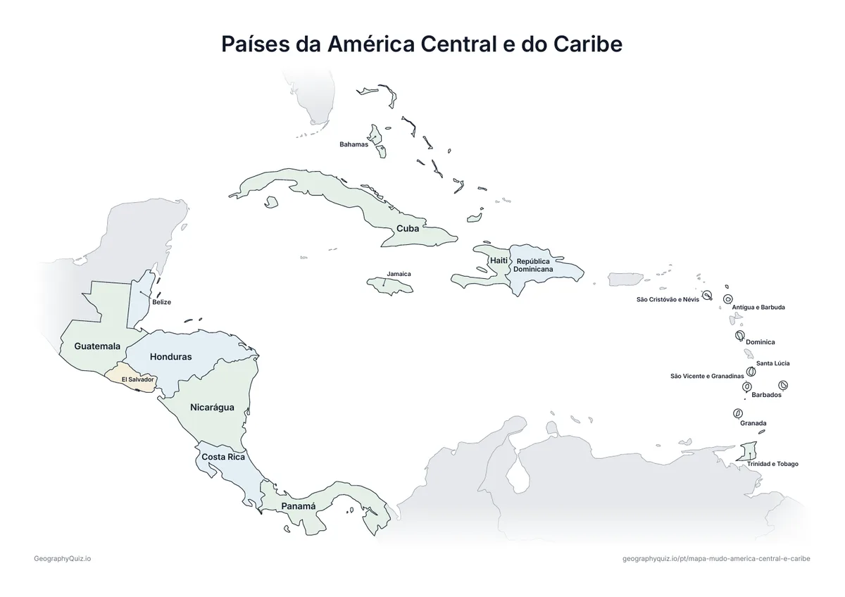 Prévia da atividade para imprimir: Países da América Central e do Caribe