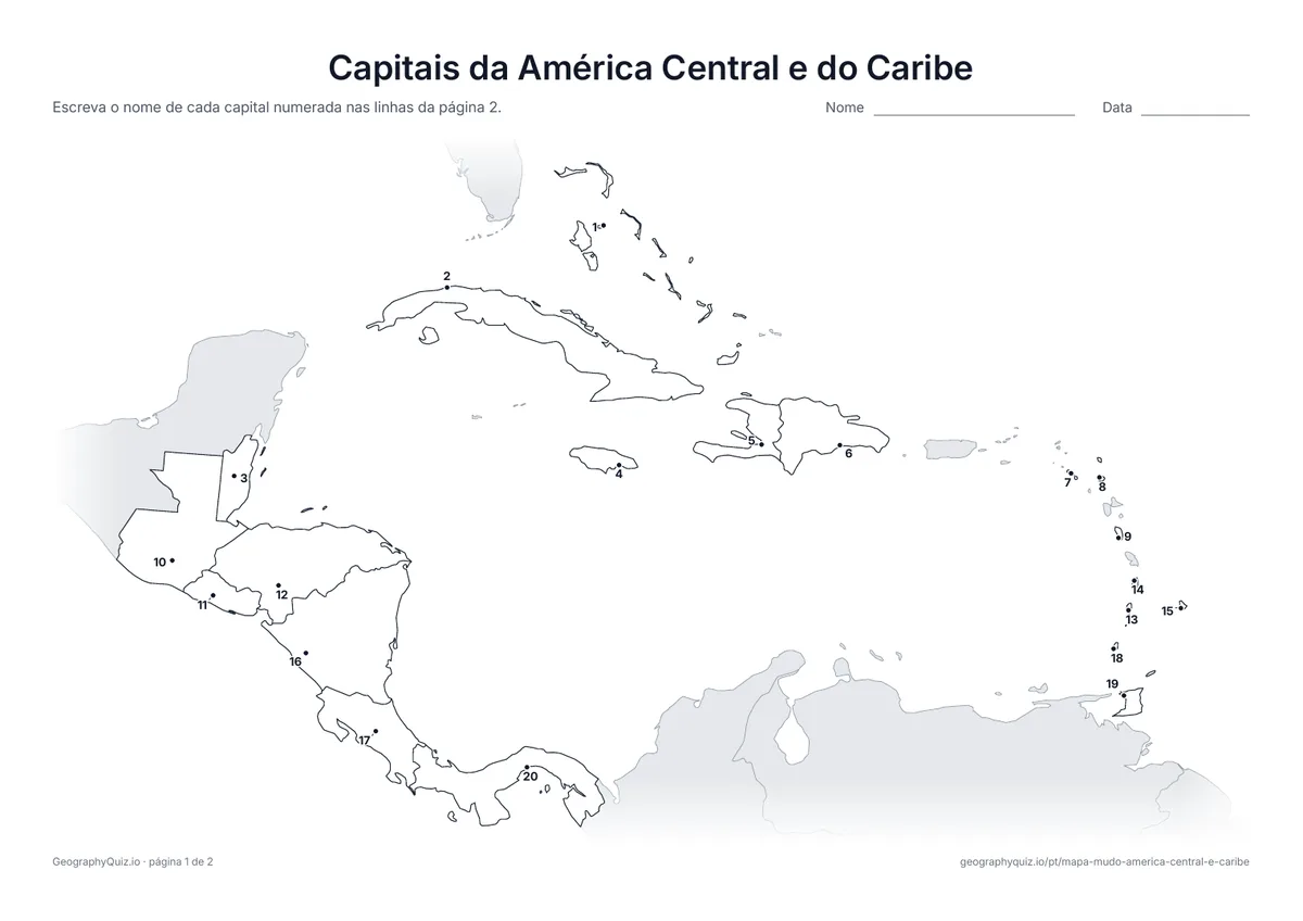 Prévia da atividade para imprimir: Capitais da América Central e do Caribe