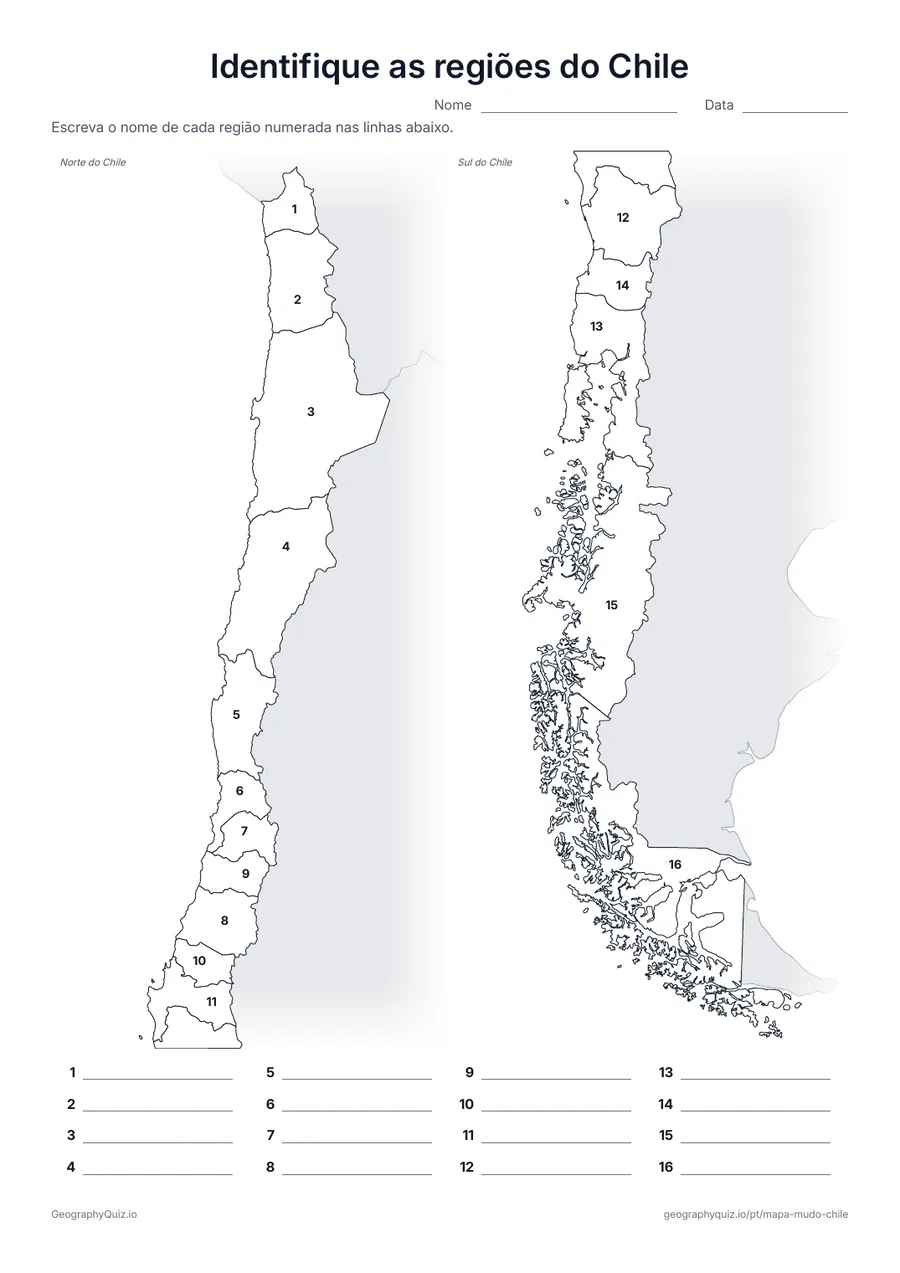 Prévia da atividade para imprimir: Identifique as regiões do Chile