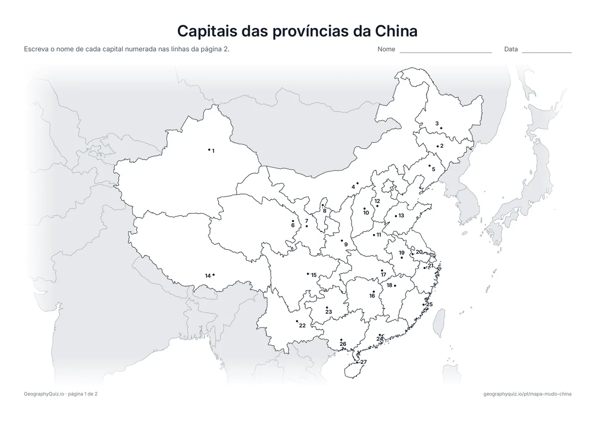 Prévia da atividade para imprimir: Capitais das províncias da China