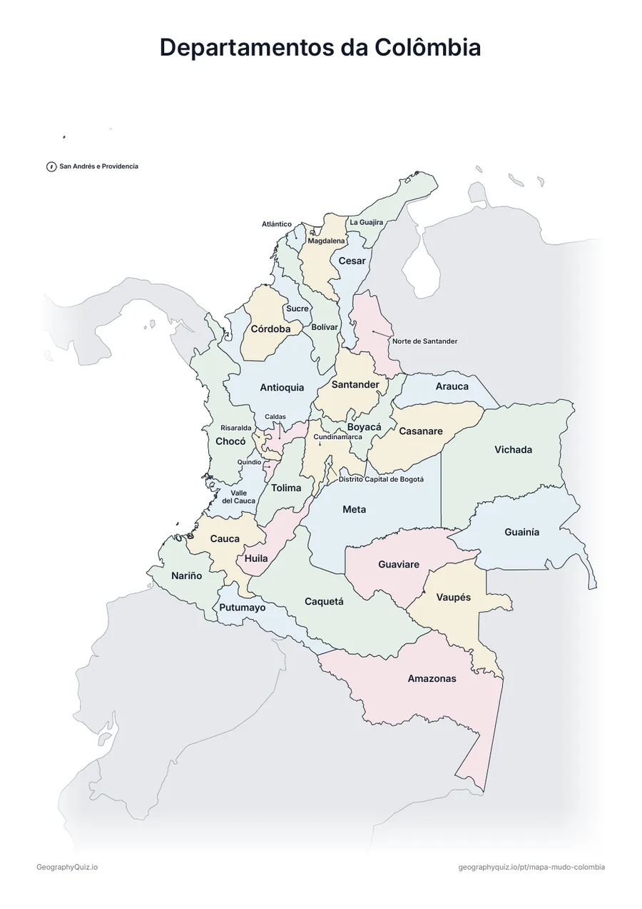 Prévia da atividade para imprimir: Departamentos da Colômbia