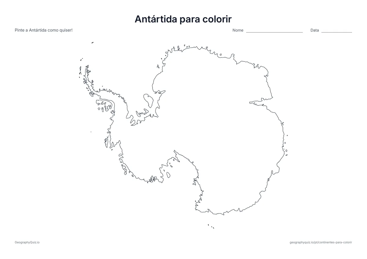 Prévia da atividade para imprimir: Antártida para colorir: A Antártida vista de cima do Polo Sul: um grande continente gelado para colorir