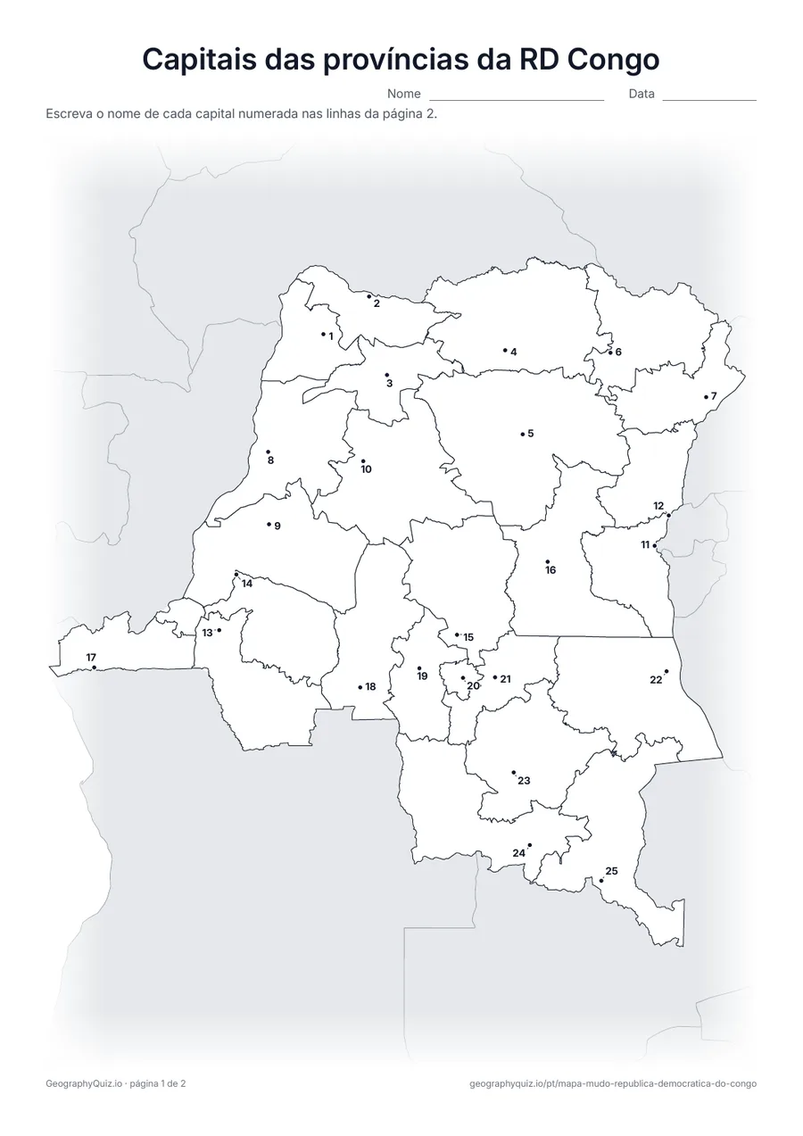 Prévia da atividade para imprimir: Capitais das províncias da RD Congo