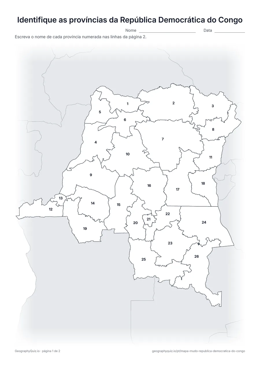 Prévia da atividade para imprimir: Identifique as províncias da República Democrática do Congo