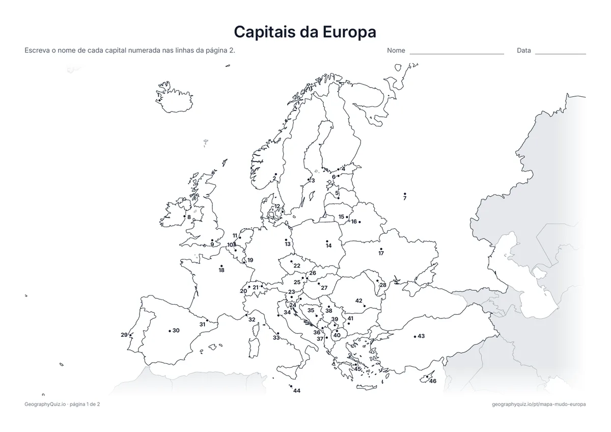 Prévia da atividade para imprimir: Capitais da Europa