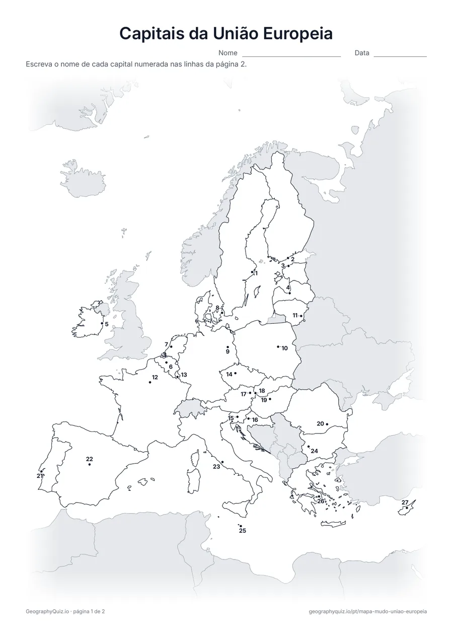 Prévia da atividade para imprimir: Capitais da União Europeia