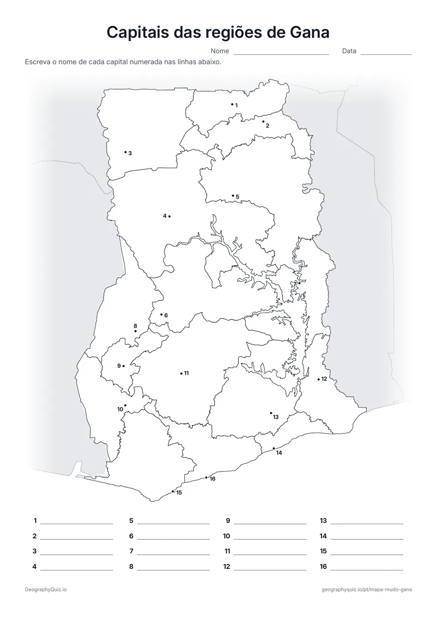 Prévia da atividade para imprimir: Capitais das regiões de Gana