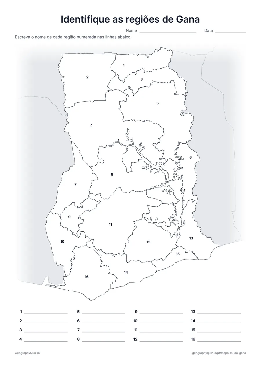 Prévia da atividade para imprimir: Identifique as regiões de Gana
