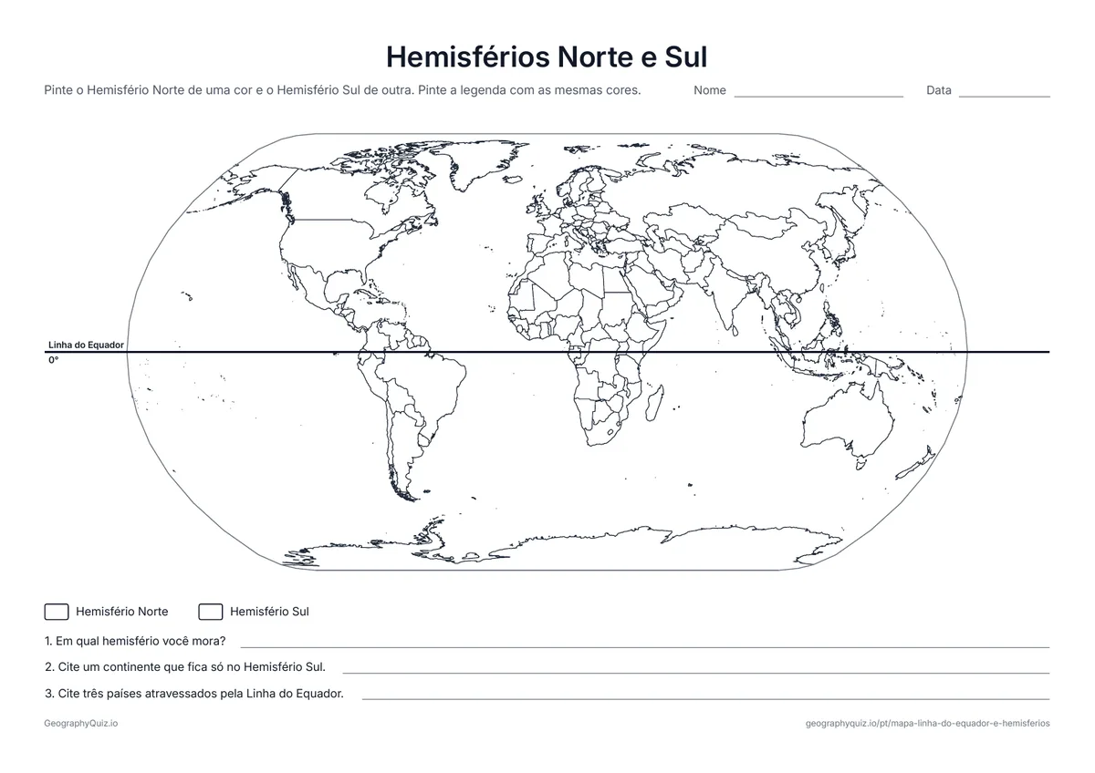 Prévia da atividade para imprimir: Hemisférios Norte e Sul