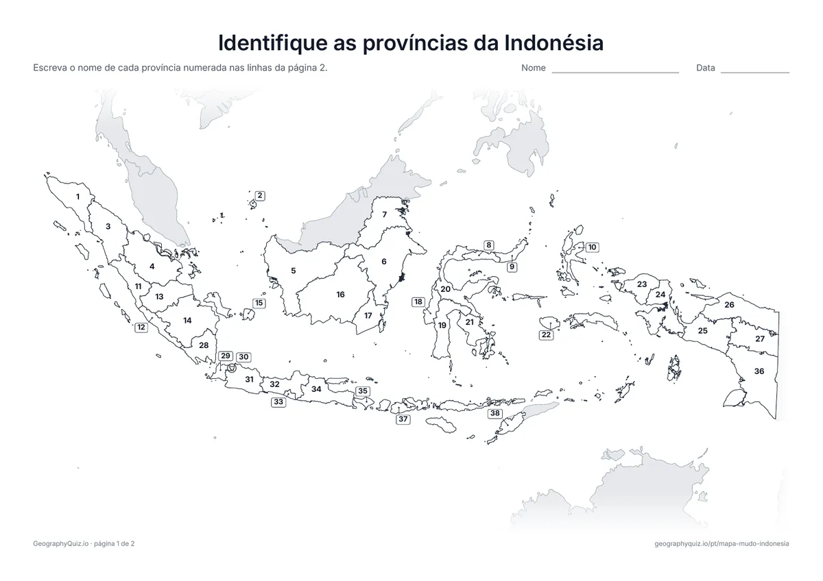 Prévia da atividade para imprimir: Identifique as províncias da Indonésia