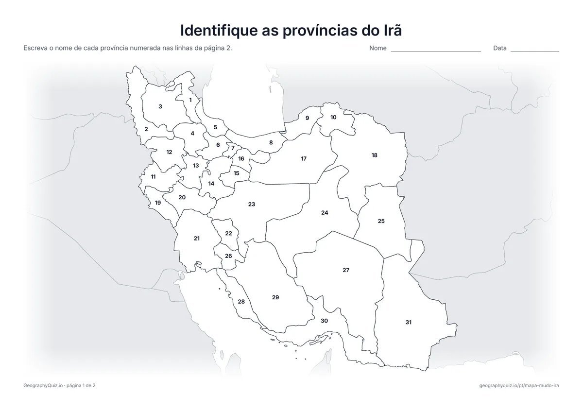 Prévia da atividade para imprimir: Identifique as províncias do Irã