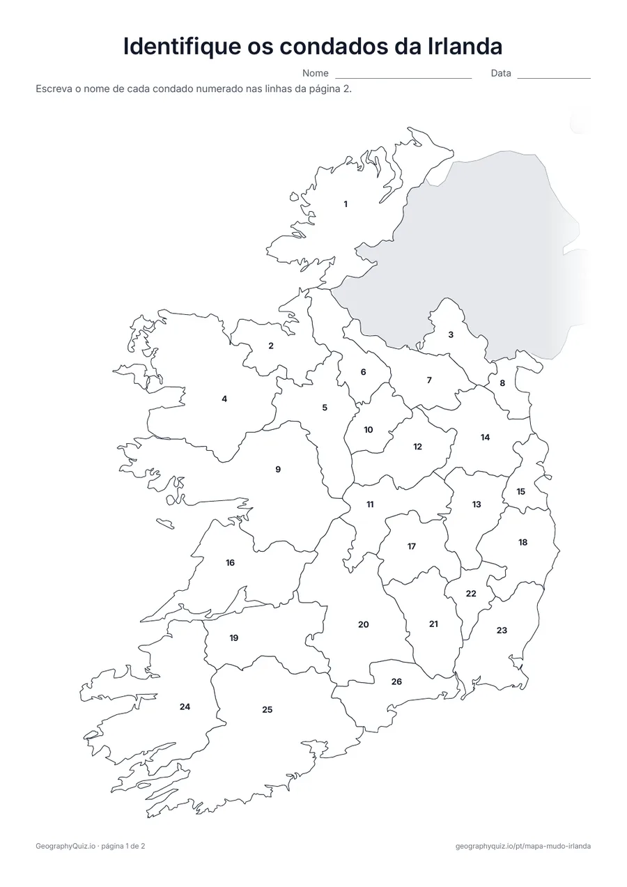 Prévia da atividade para imprimir: Identifique os condados da Irlanda