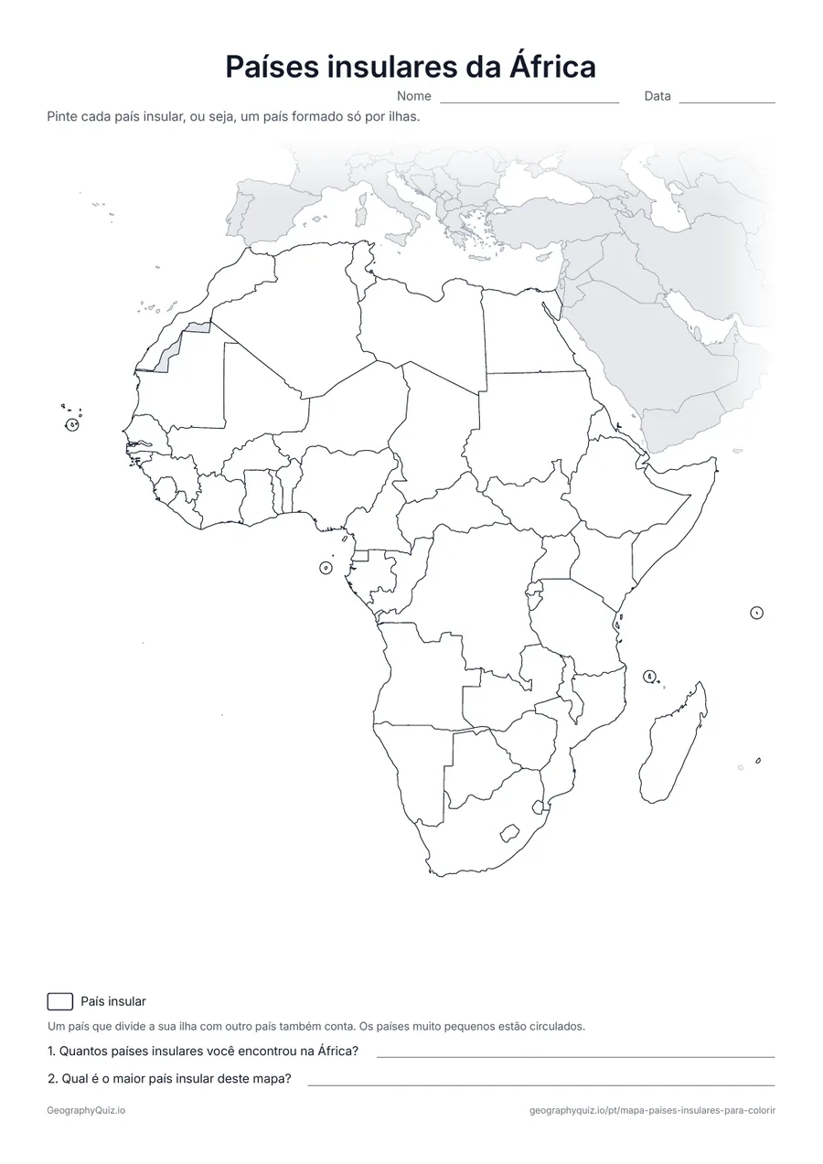Prévia da atividade para imprimir: Países insulares da África