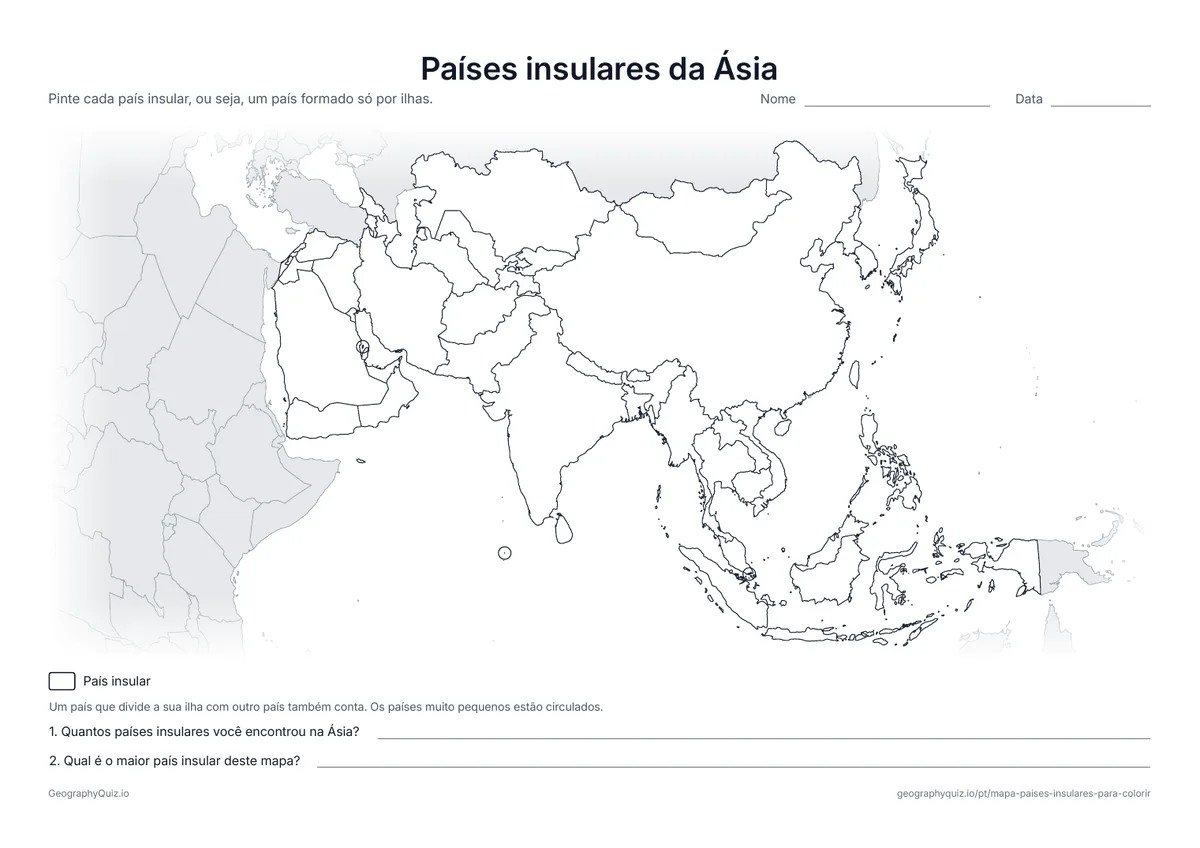 Prévia da atividade para imprimir: Países insulares da Ásia
