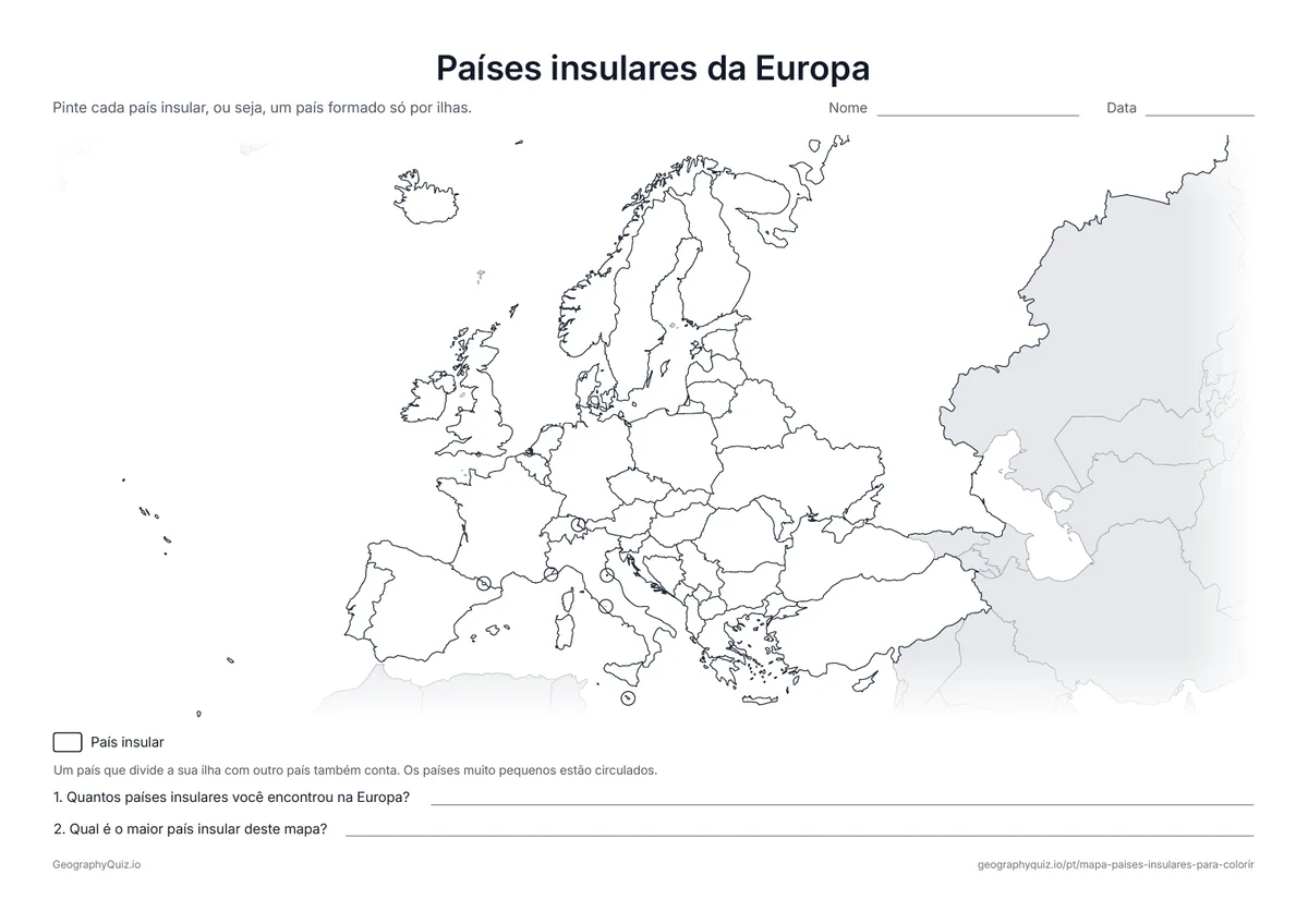 Prévia da atividade para imprimir: Países insulares da Europa