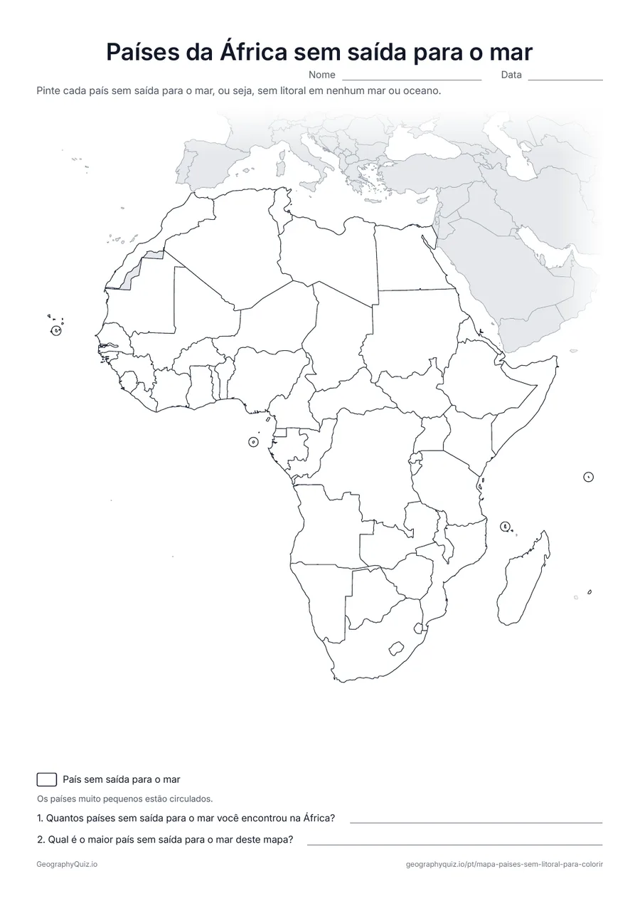 Prévia da atividade para imprimir: Países da África sem saída para o mar