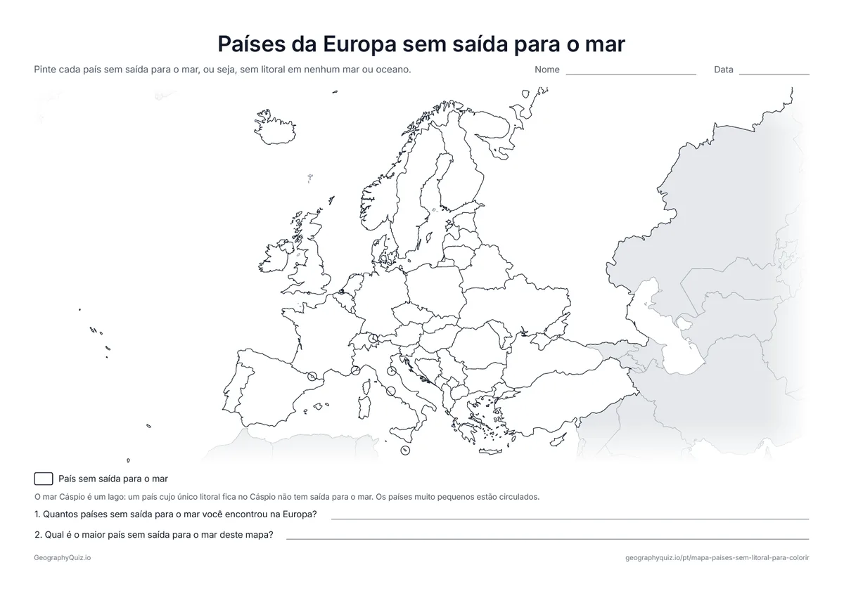 Prévia da atividade para imprimir: Países da Europa sem saída para o mar