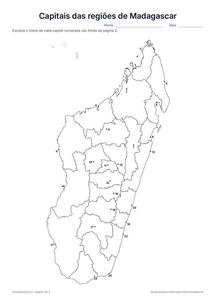 Prévia da atividade para imprimir: Capitais das regiões de Madagascar