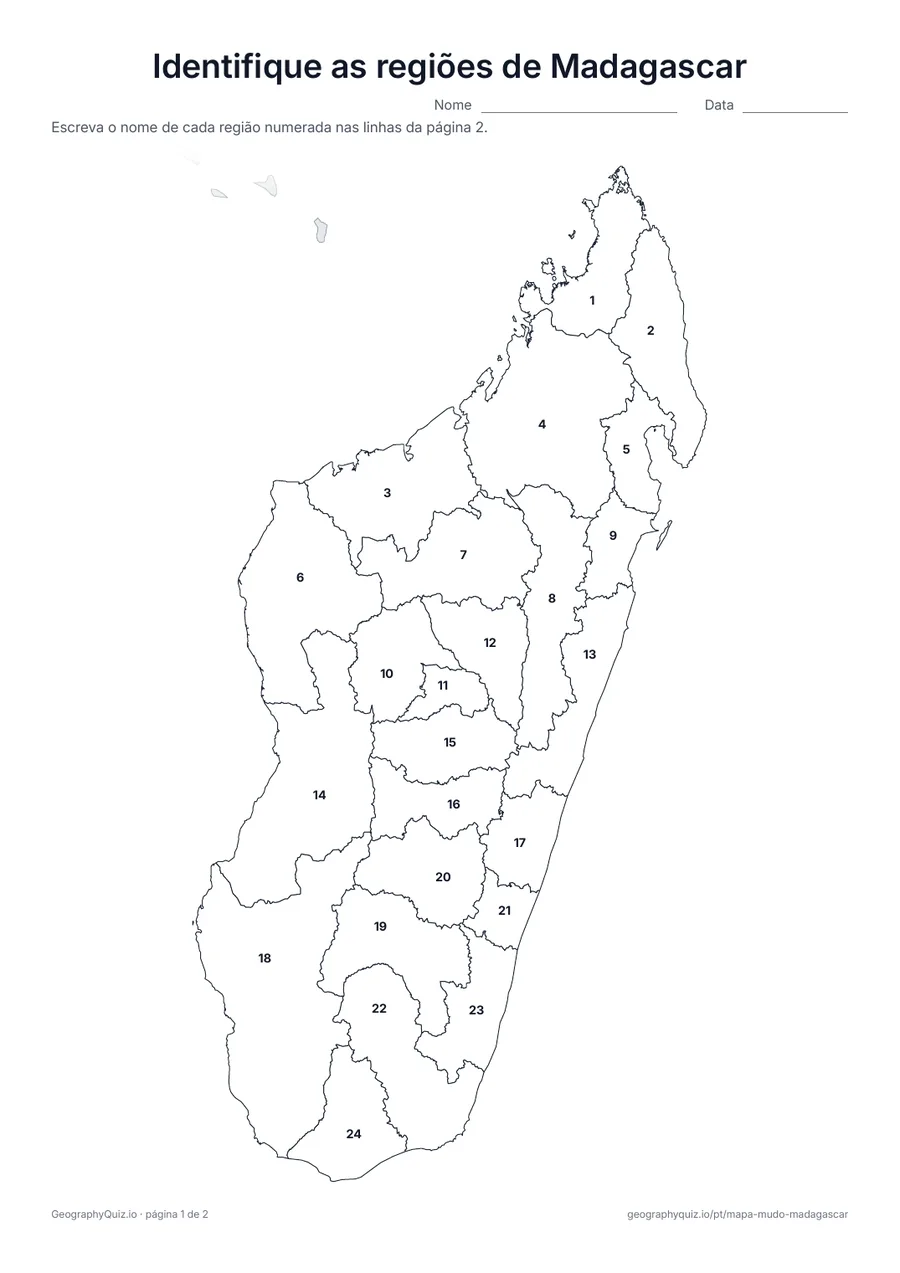 Prévia da atividade para imprimir: Identifique as regiões de Madagascar