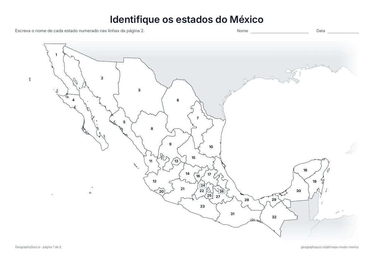 Prévia da atividade para imprimir: Identifique os estados do México