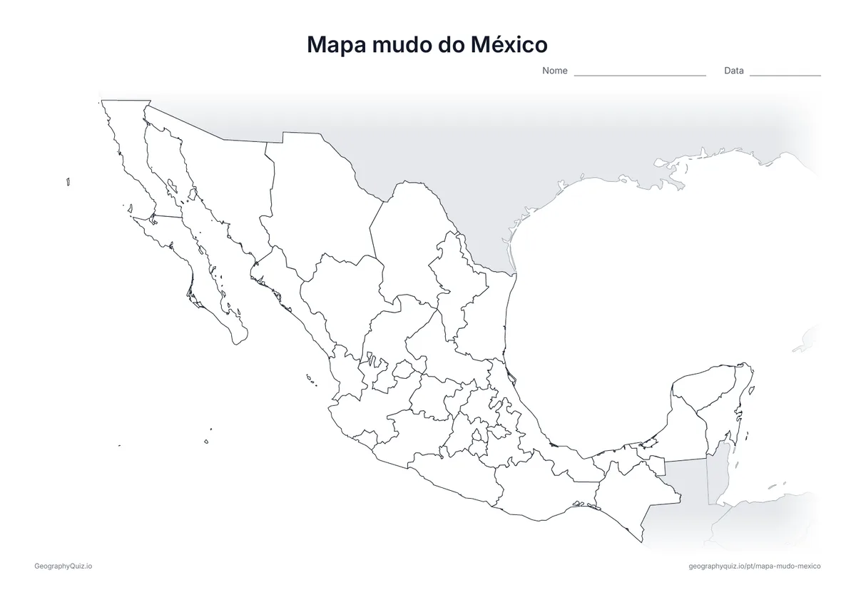 Prévia da atividade para imprimir: Mapa mudo do México
