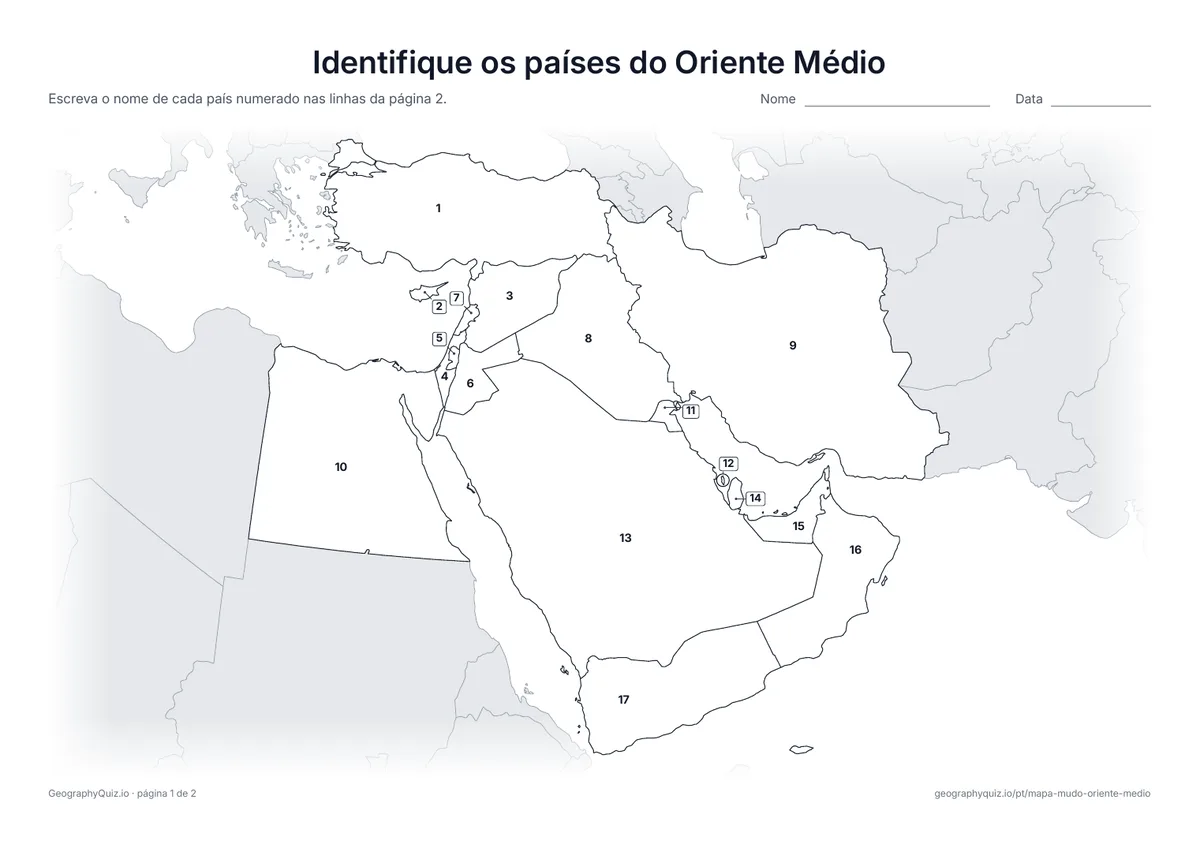 Prévia da atividade para imprimir: Identifique os países do Oriente Médio