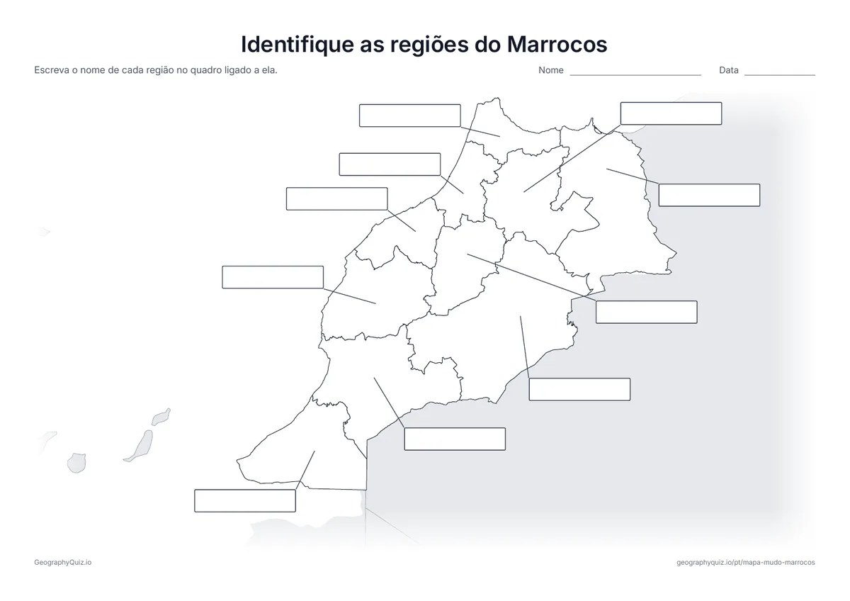 Prévia da atividade para imprimir: Identifique as regiões do Marrocos