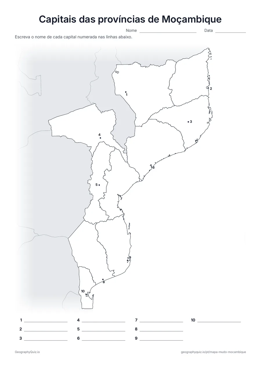 Prévia da atividade para imprimir: Capitais das províncias de Moçambique