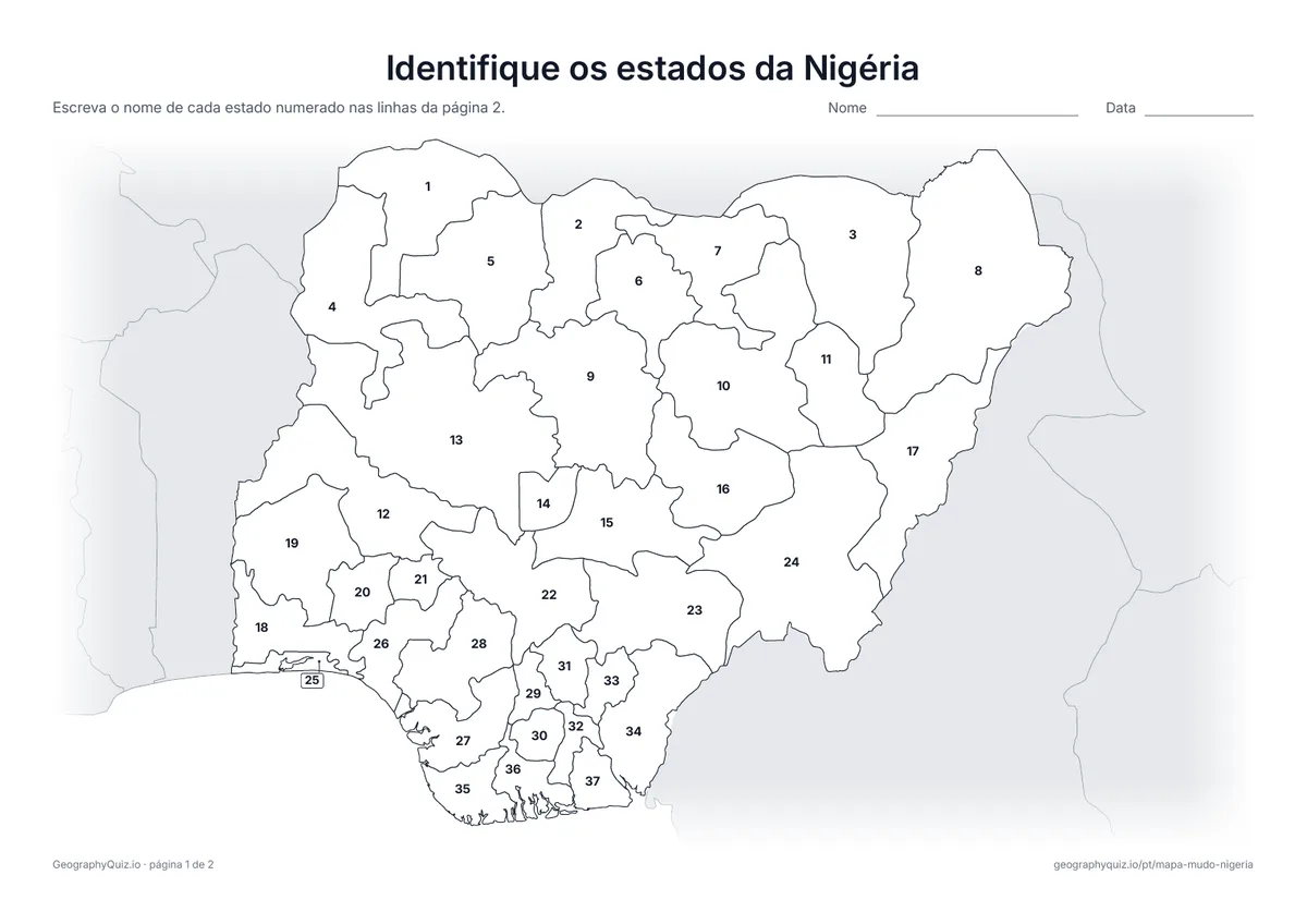 Prévia da atividade para imprimir: Identifique os estados da Nigéria