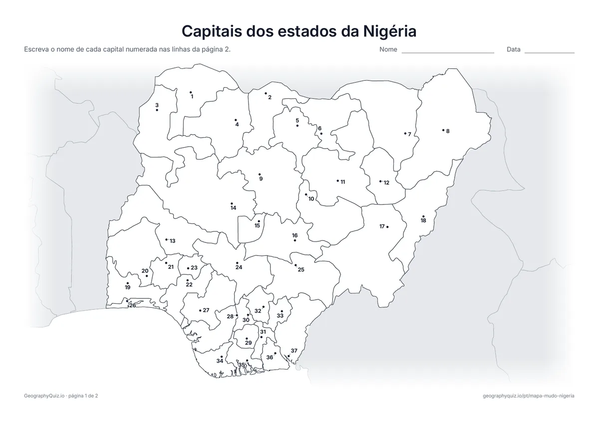 Prévia da atividade para imprimir: Capitais dos estados da Nigéria