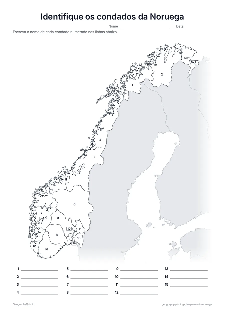 Prévia da atividade para imprimir: Identifique os condados da Noruega