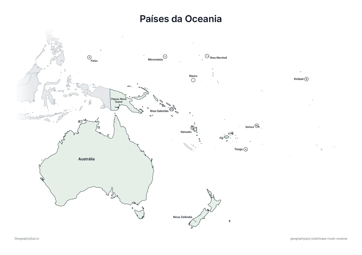 Prévia da atividade para imprimir: Países da Oceania