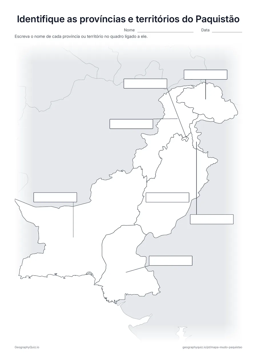 Prévia da atividade para imprimir: Identifique as províncias e territórios do Paquistão