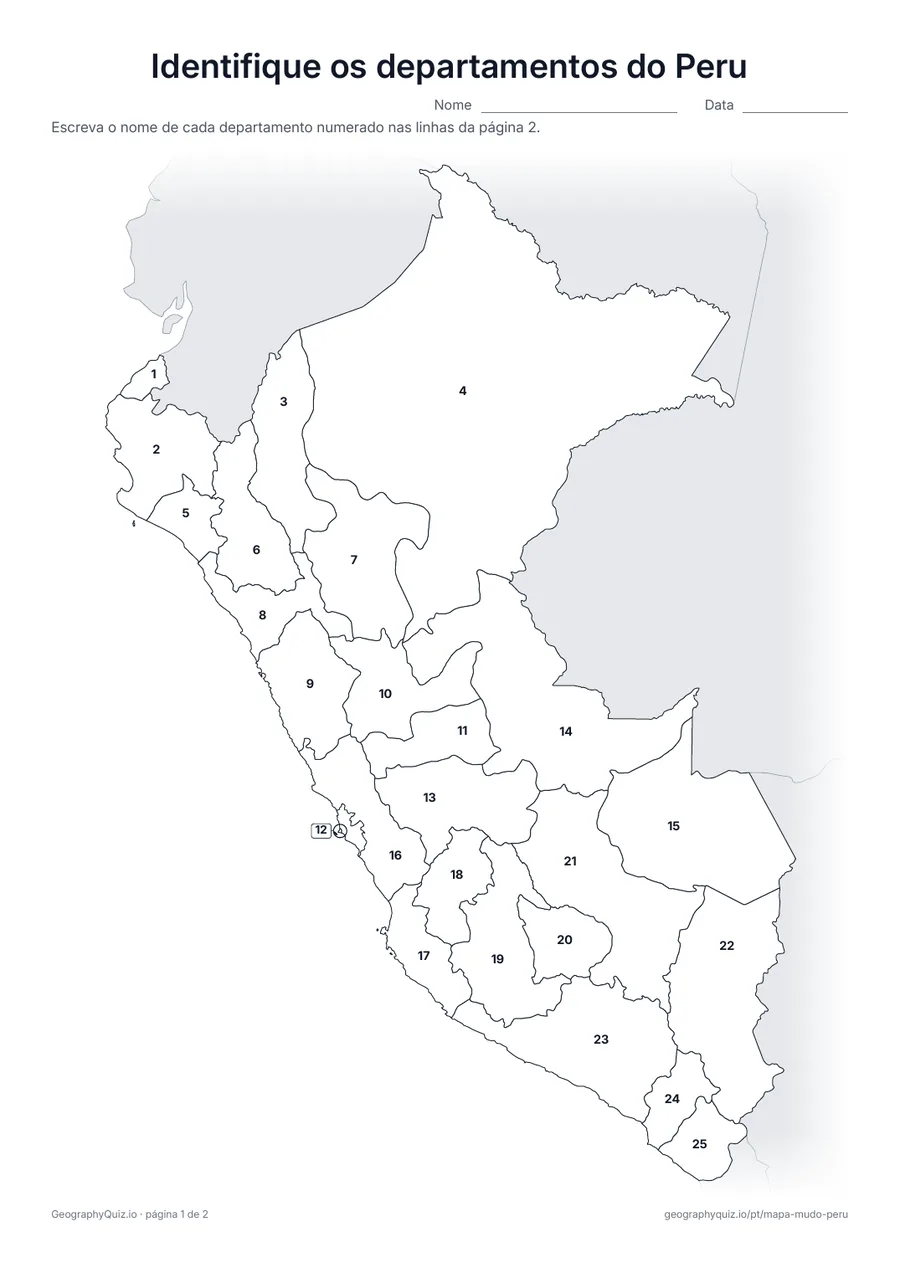 Prévia da atividade para imprimir: Identifique os departamentos do Peru