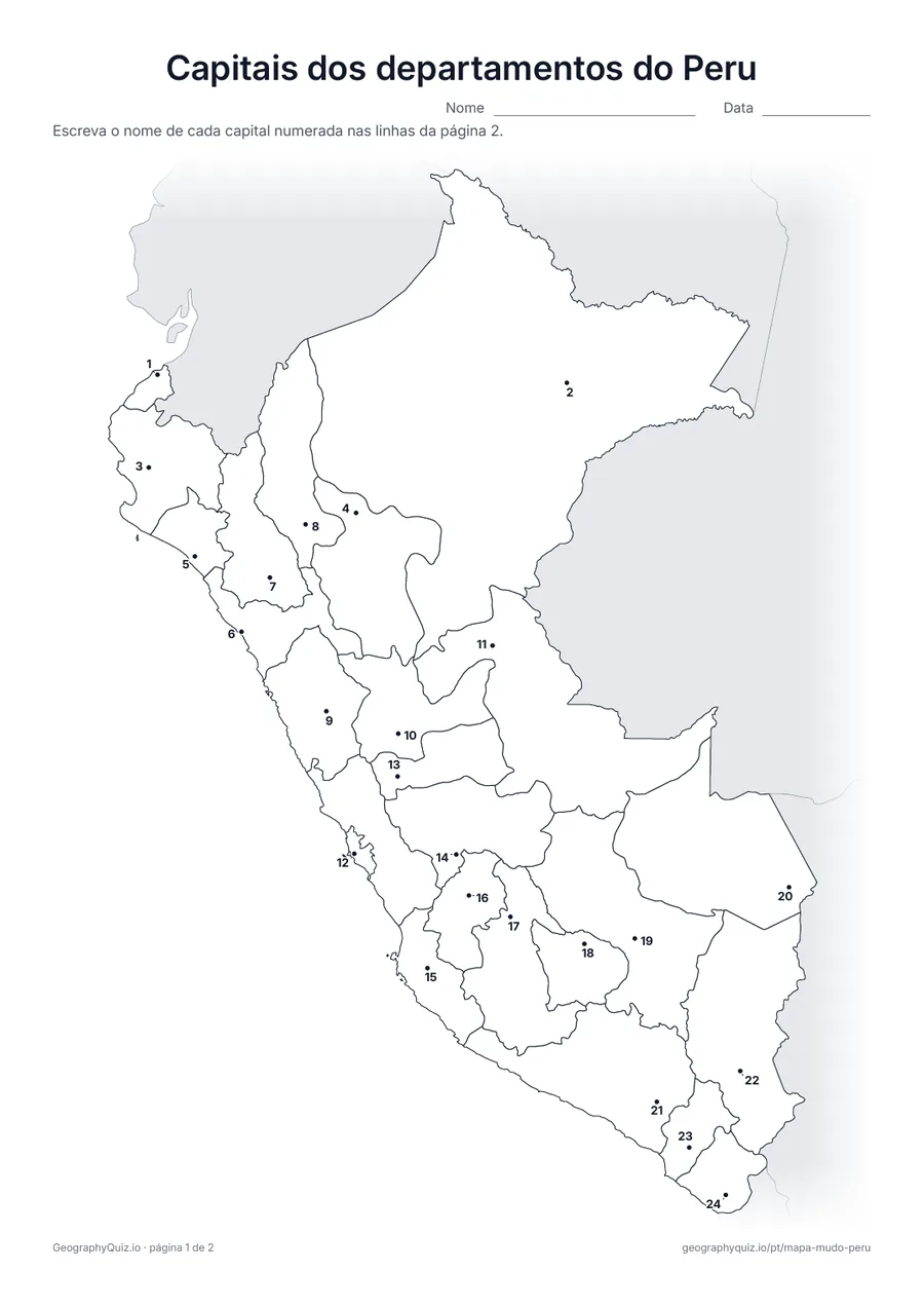 Prévia da atividade para imprimir: Capitais dos departamentos do Peru