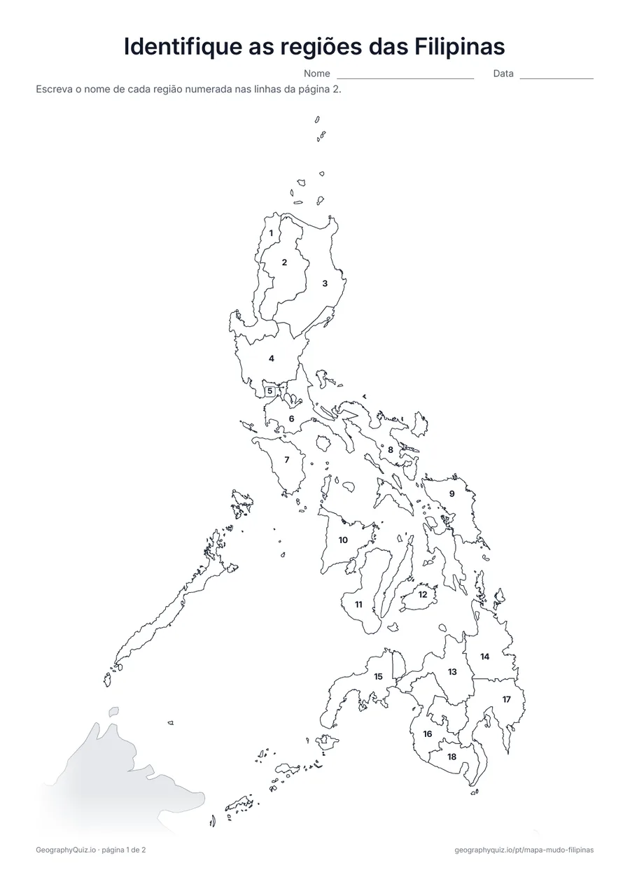 Prévia da atividade para imprimir: Identifique as regiões das Filipinas