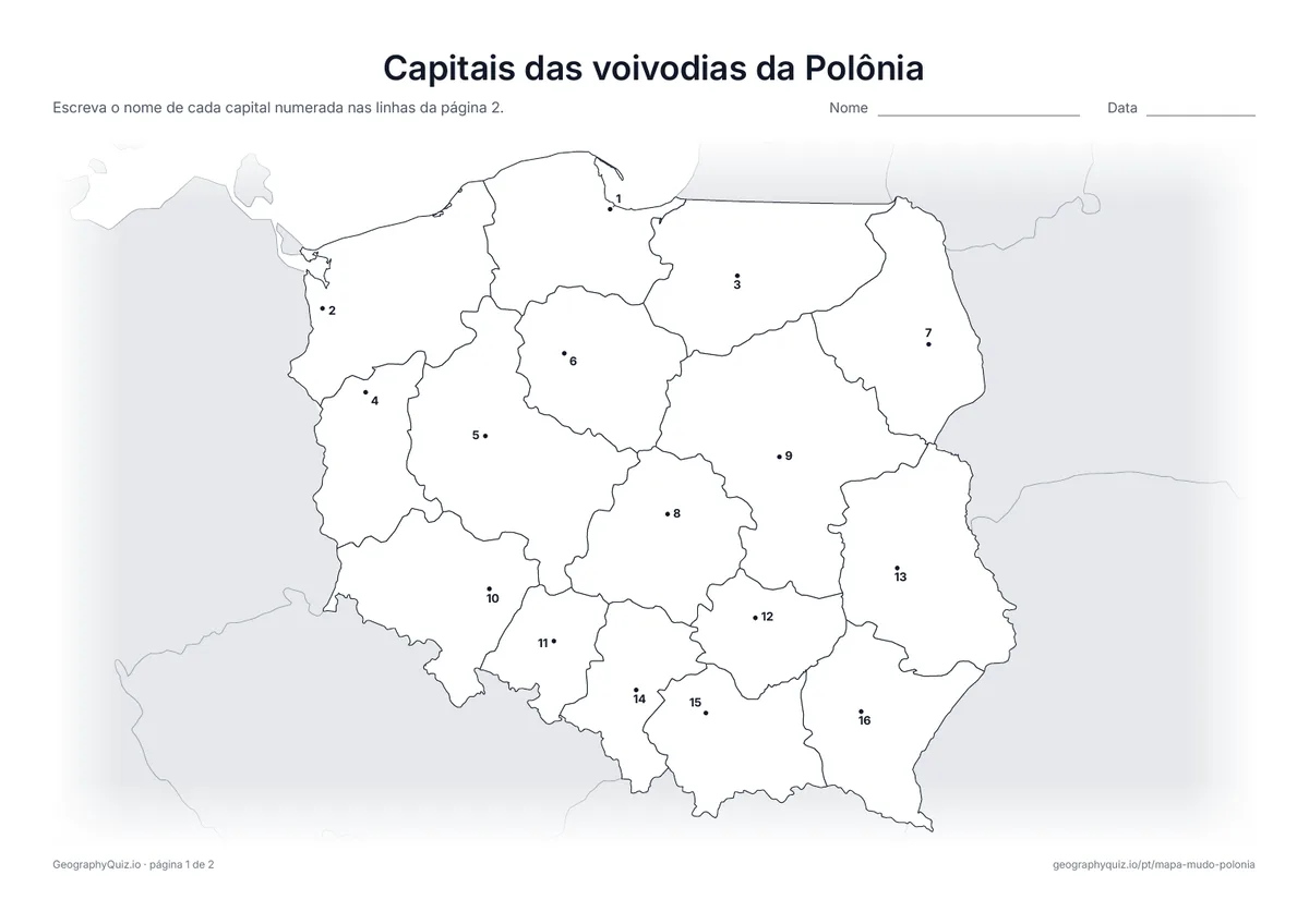 Prévia da atividade para imprimir: Capitais das voivodias da Polônia
