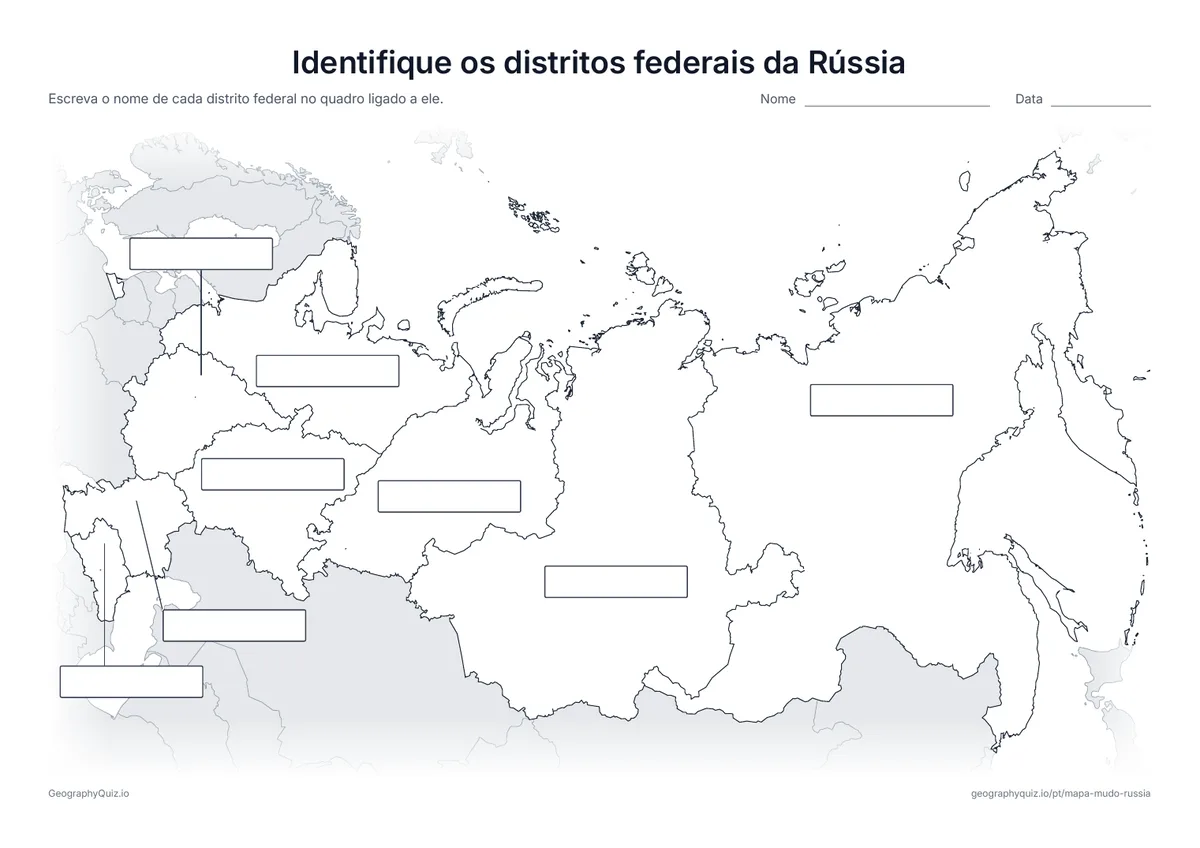 Prévia da atividade para imprimir: Identifique os distritos federais da Rússia