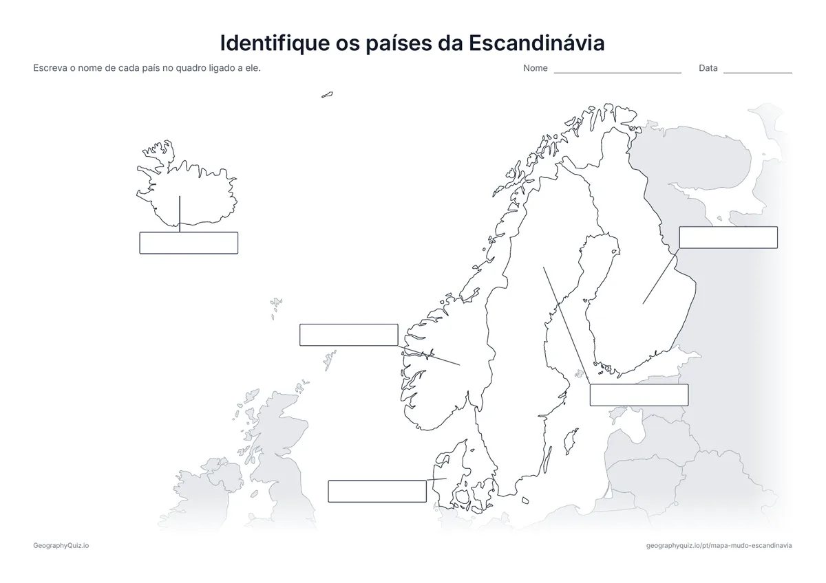 Prévia da atividade para imprimir: Identifique os países da Escandinávia