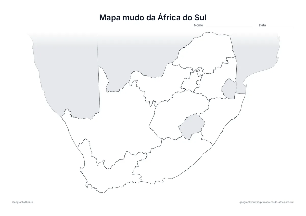 Prévia do mapa mudo da África do Sul para imprimir