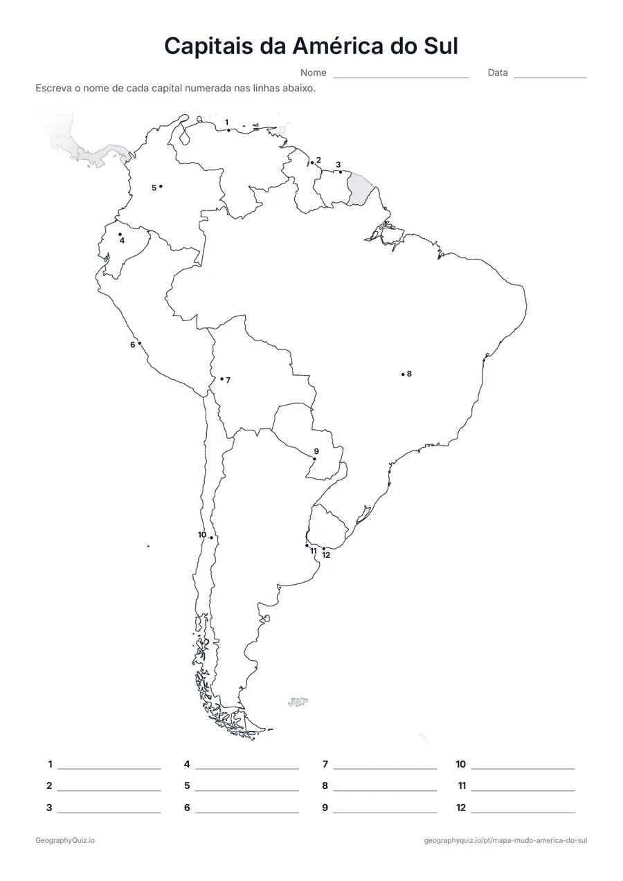 Prévia da atividade para imprimir: Capitais da América do Sul