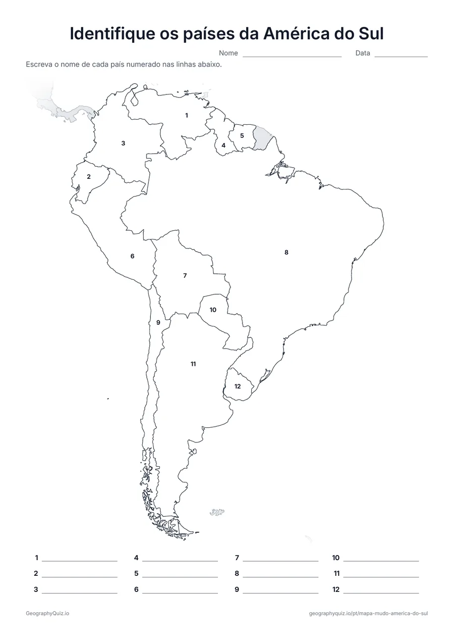 Prévia da atividade para imprimir: Identifique os países da América do Sul
