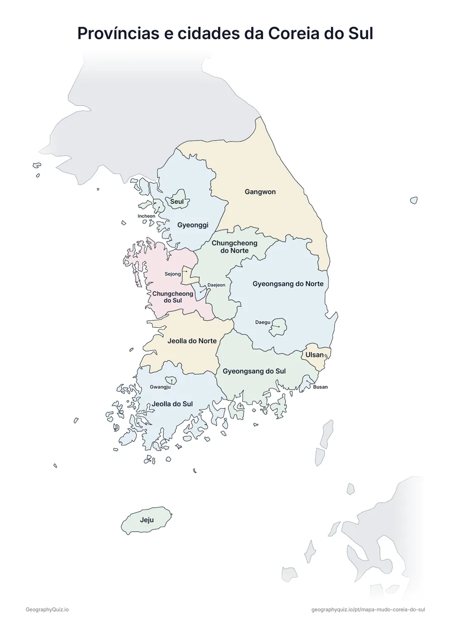 Prévia da atividade para imprimir: Províncias e cidades da Coreia do Sul