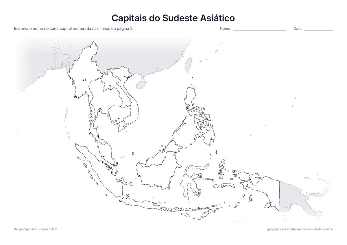 Prévia da atividade para imprimir: Capitais do Sudeste Asiático