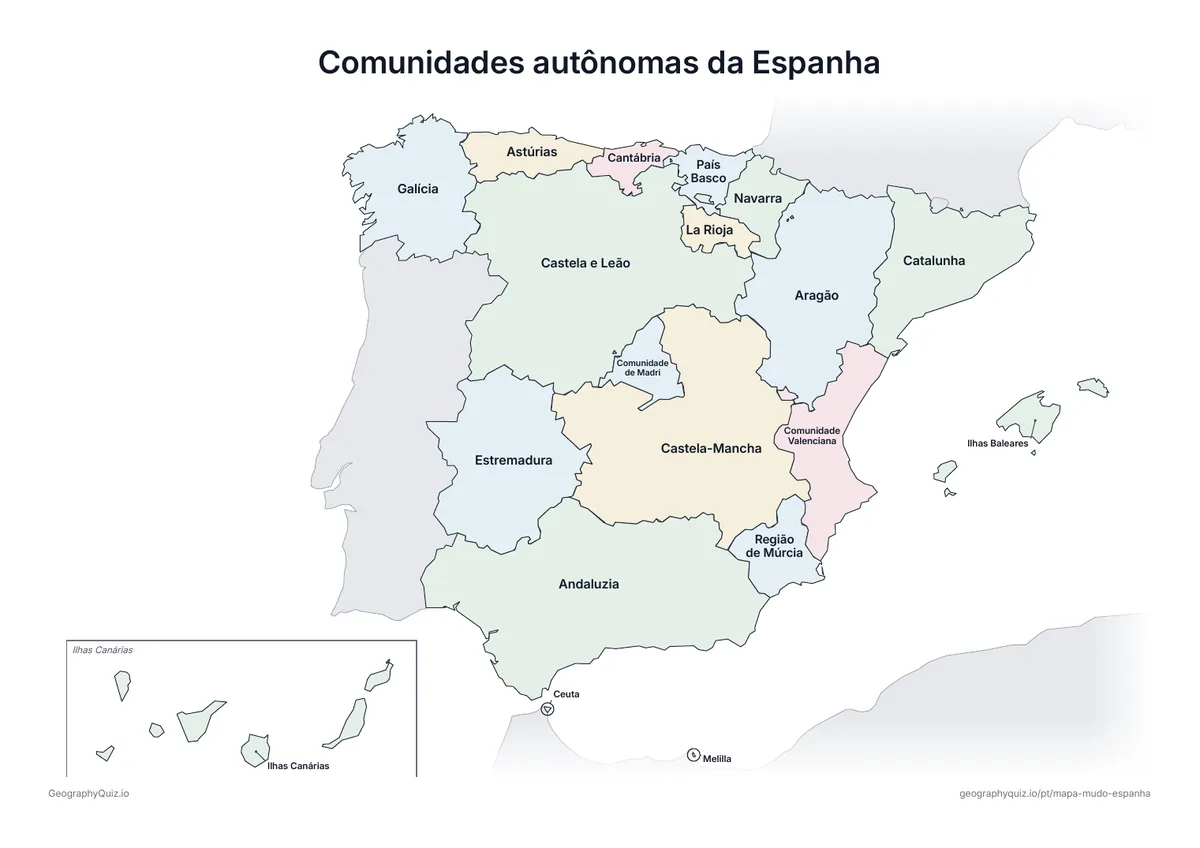 Prévia da atividade para imprimir: Comunidades autônomas da Espanha